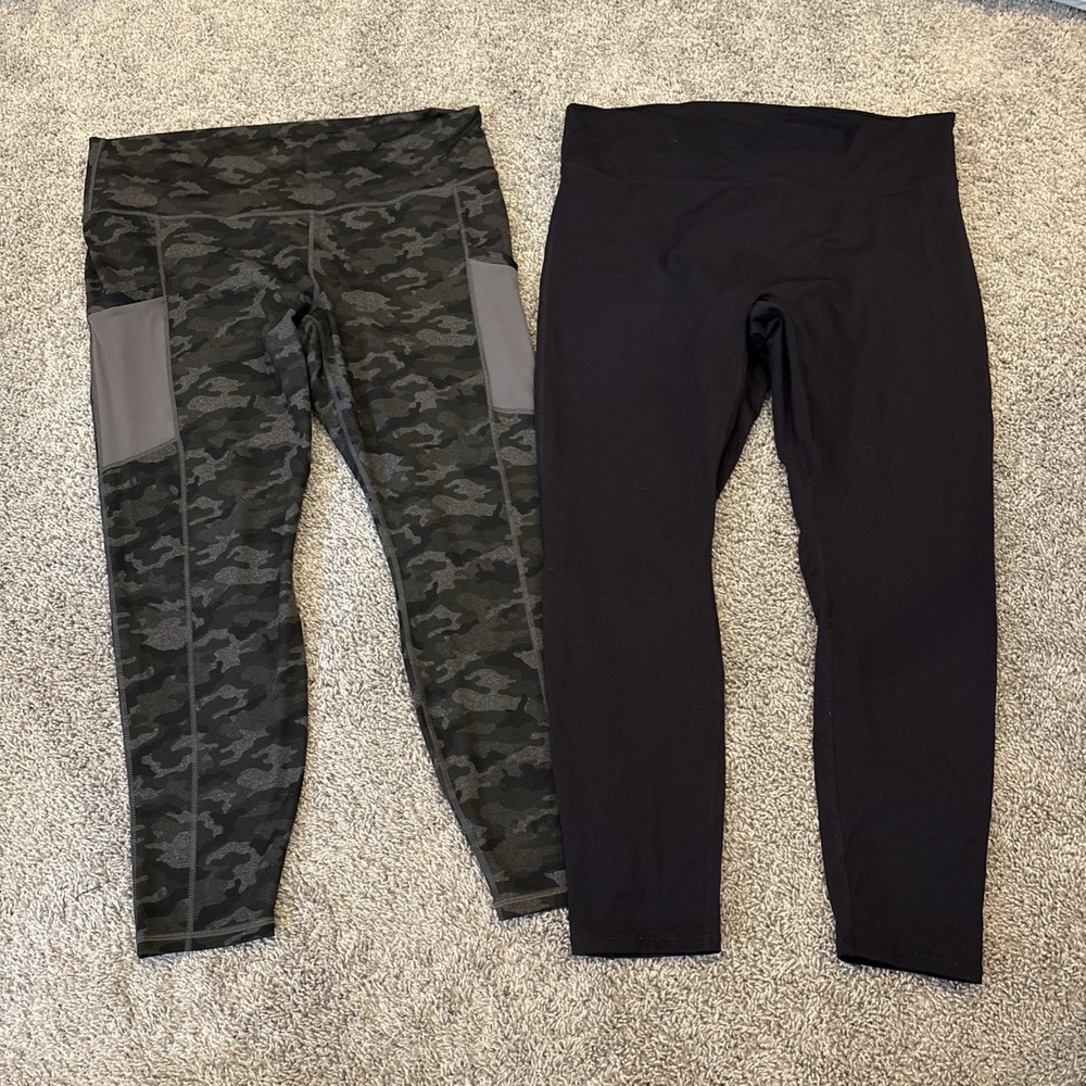 Fabletics Leggings Lot 2 PowerHold High Waist Camo & 365 Motion Black Womens 3XL
